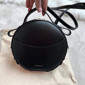Senreve Circa Bag | Black Pebbled Leather | Round Leather Mini Bag